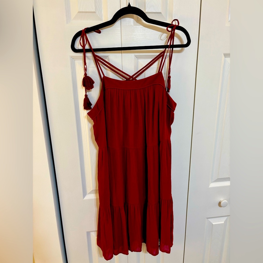 Maroon Strappy Tie sleeve mini dress from LOFT